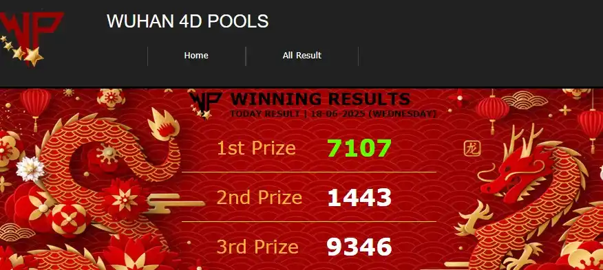 Image from DutaLotre: 🔥🔥DUTA LOTRE🔥🔥 🇨🇳RESULT WUHAN4D🇨🇳 🗓️ 18 JUNI 2025 🗓️ 🏆 RESU...