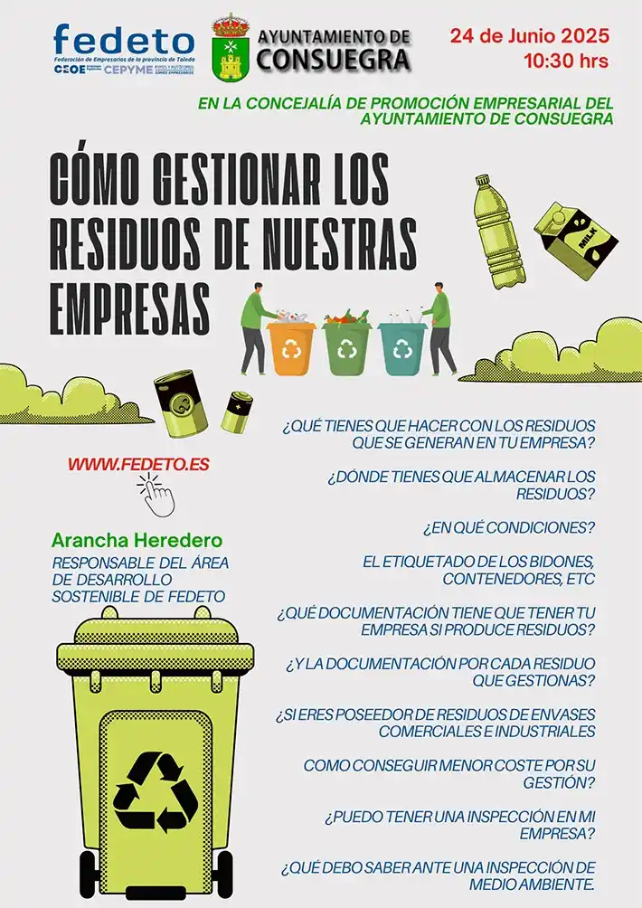 Image from AytoConsuegra: 📣 fedeto INFORMA ℹ️ ♻️ *Jornada presencial _"CÓMO GESTIONAR LOS RESI...