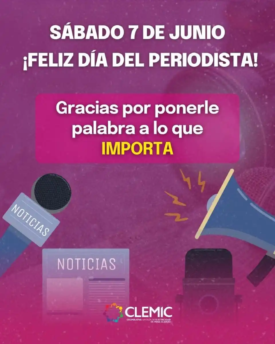Image from Canal de CLEMiC Mina Clavero: 📻✍️ ¡Feliz Día del Periodista! Desde CLEMiC saludamos a quienes, con...