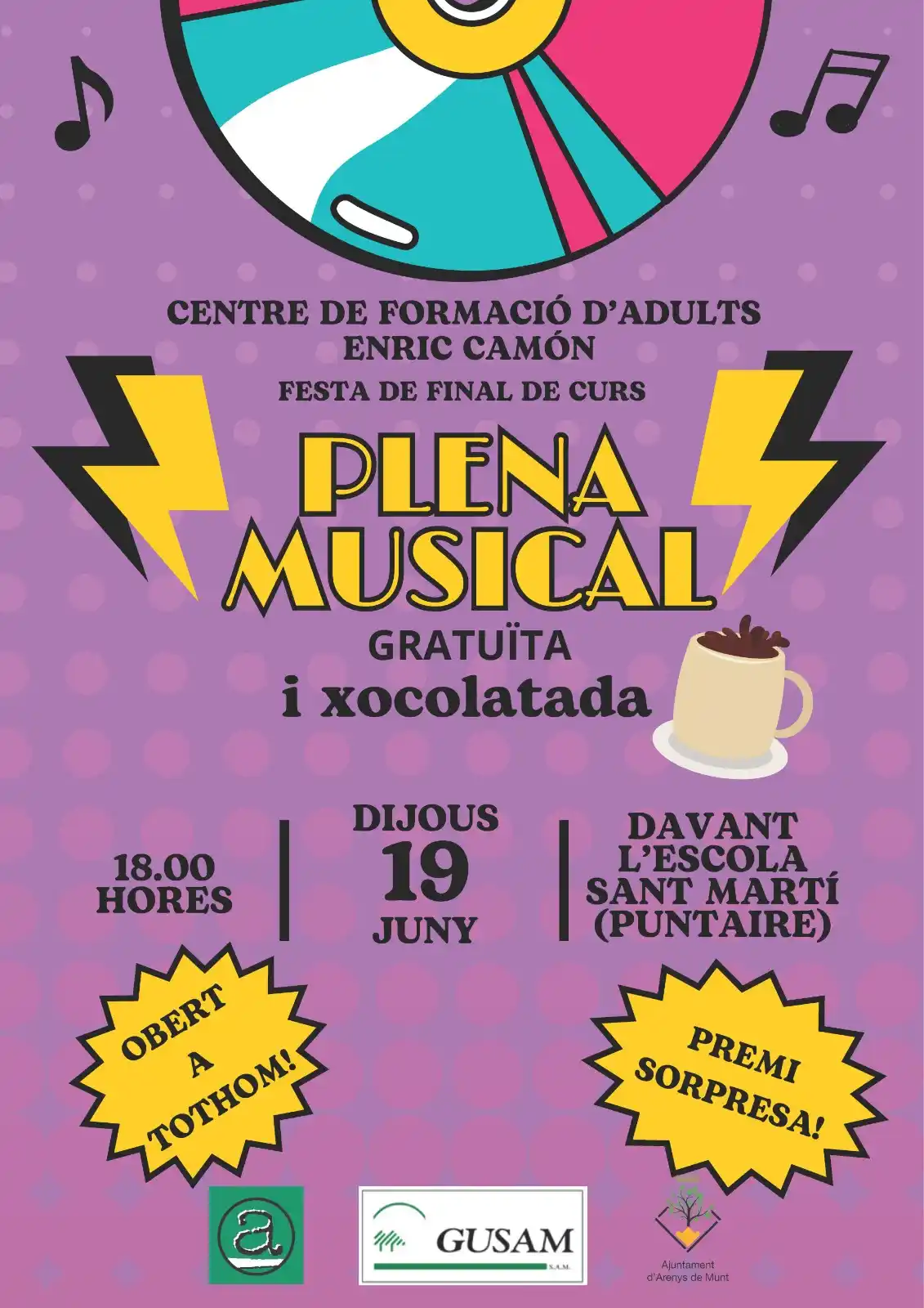 Image from Ajuntament d'Arenys de Munt: 🎉 FESTA FI DE CURS i PLENA MUSICAL 🎶 Centre de Formació d’Adults Enr...