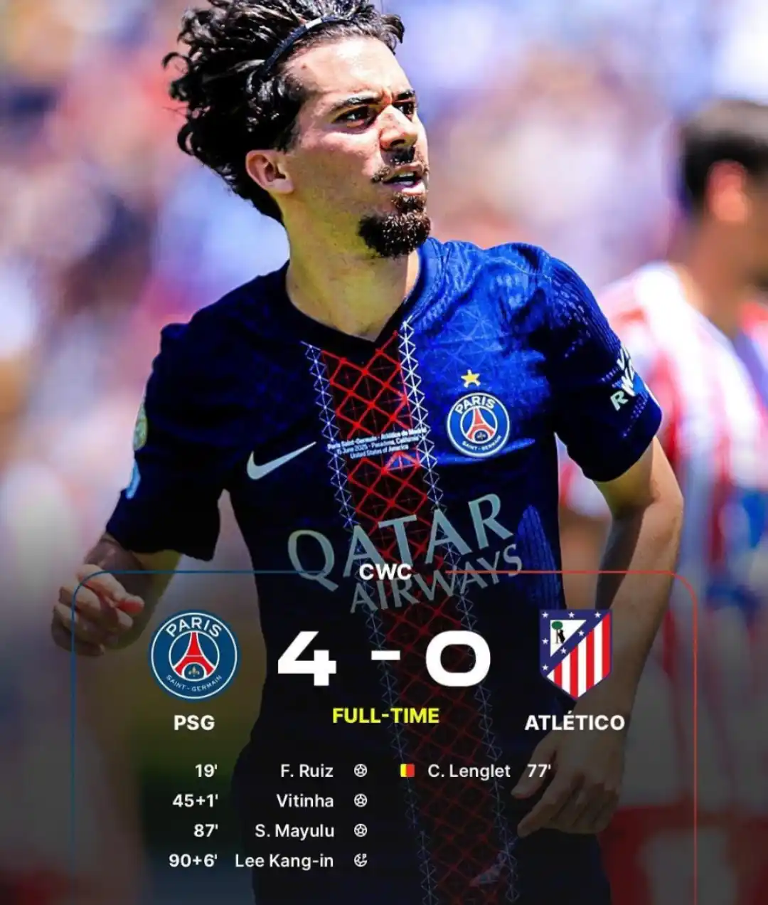 Image from WARUNGBETTING: FT: PSG 4-0 Atletico | Possessions: 71%-29% | Shots on Target: 8-1 | F...