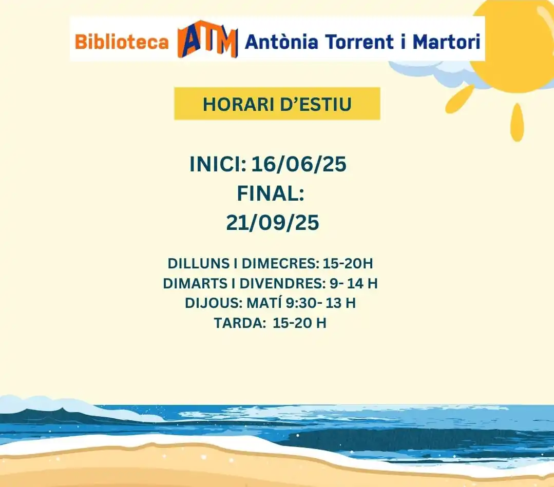 Image from Ajuntament d'Arenys de Munt: 📚☀️ Horari d’estiu a la Biblioteca Antònia Torrent i Martori! Des de...