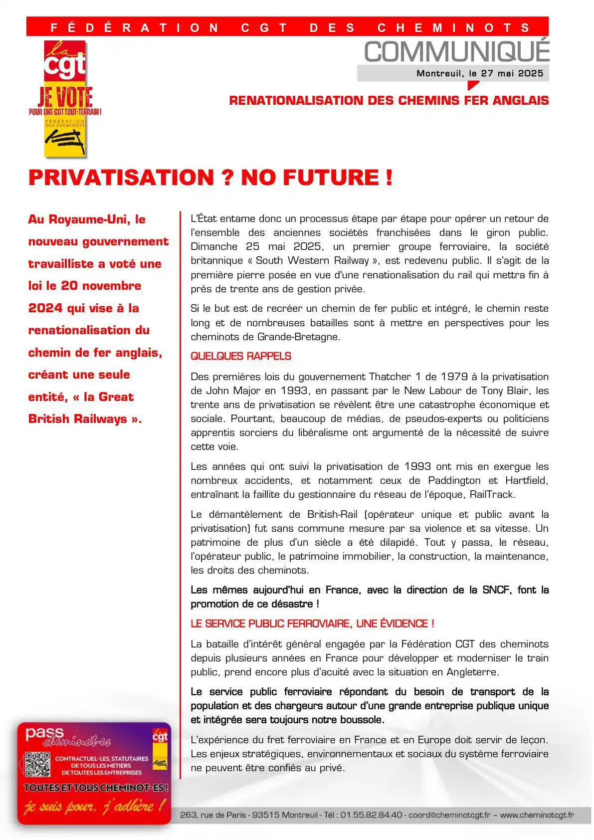 CGT DES CHEMINOTS post