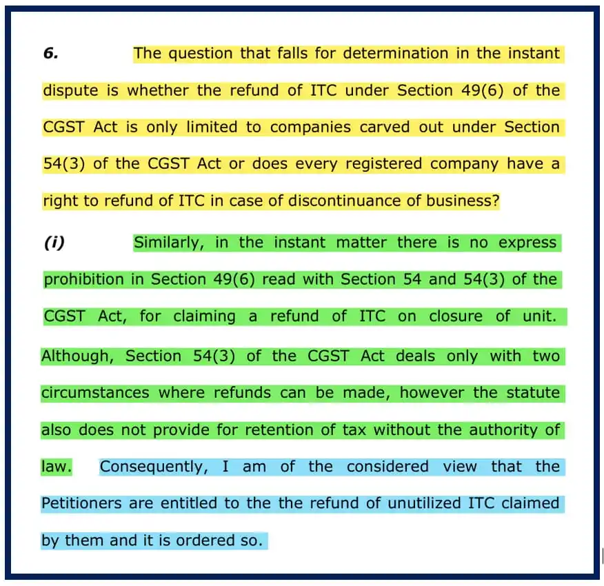 Image from Prateek Garg & Company: 📌 IMPORTANT GST CASE LAW 🔥🔥 Court allows the refund of unutilized I...