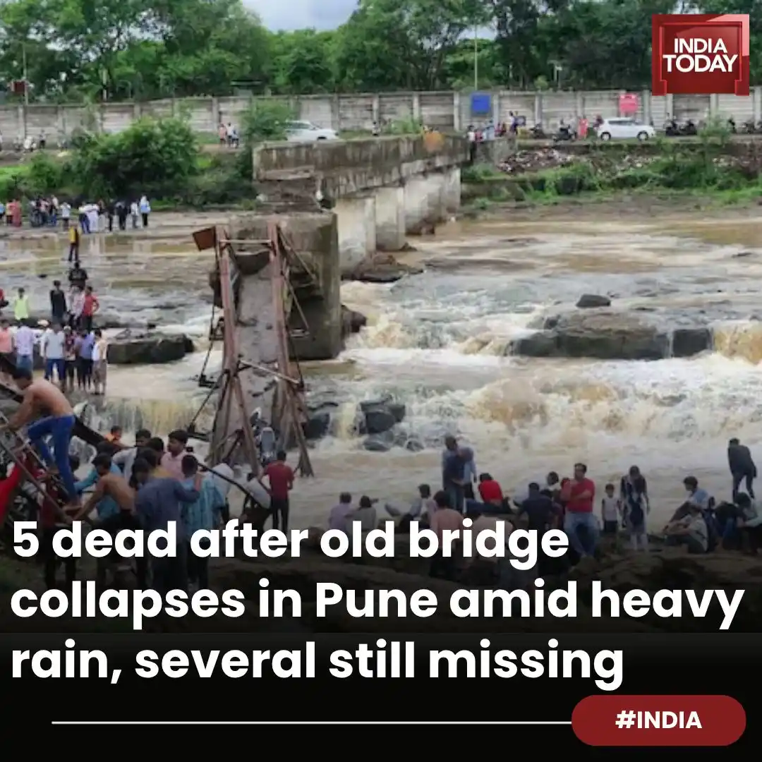 Image from India Today: *In Short:* ➡️ Old bridge over Indrayani river in Talegaon collapsed ...