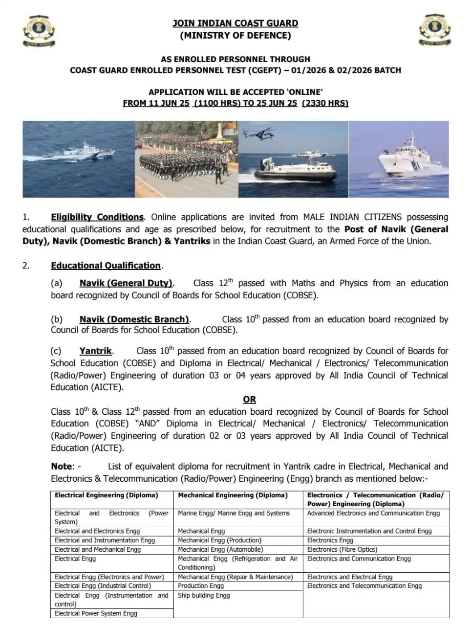 Image from Kok Online: 🔥 Indian Coast Guard Recruitment 2025 - Apply Navik Yantrik 630 Posts...