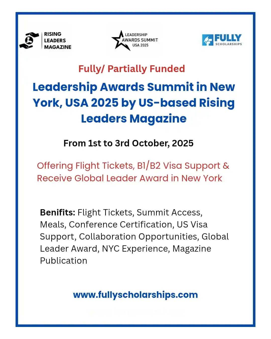 Image from Fully Scholarships: Leadership Awards Summit USA 2025 🇺🇸 | Fully / Partially Funded Ap...