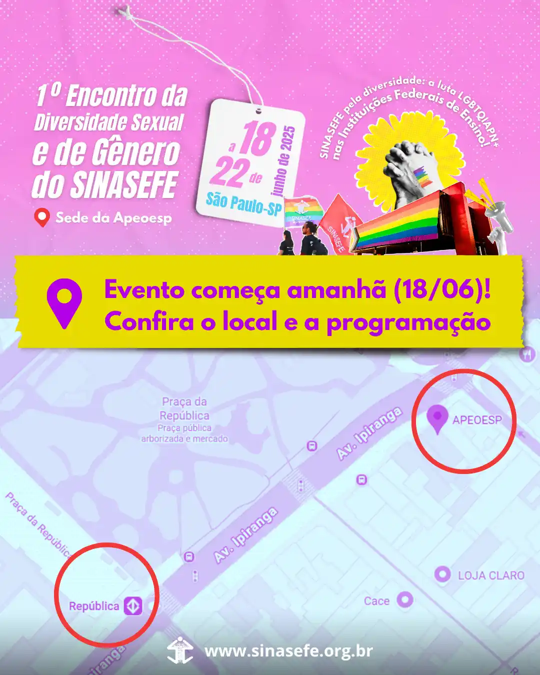Image from SINASEFE Notícias: 🏳️🌈 *LGBTQIAPN+* 🏳️⚧️ 😍 Começa nesta quarta-feira (18/06) o 1º ...
