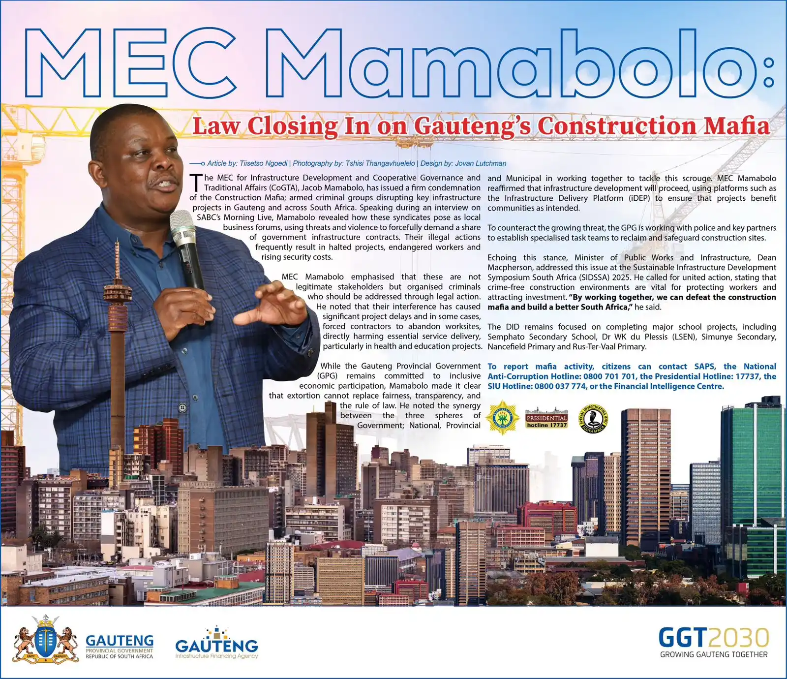 Image from Department of Infrastructure Development (DID): 🚧 *MEC Mamabolo Slams Construction Mafia* 🚨 Gauteng MEC Jacob Mamab...