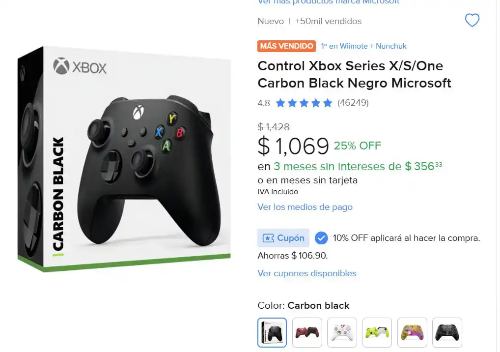Image from Ofertones México : MercadoLibre: Control Xbox Series X/S/One Carbon Black Negro Microsoft...