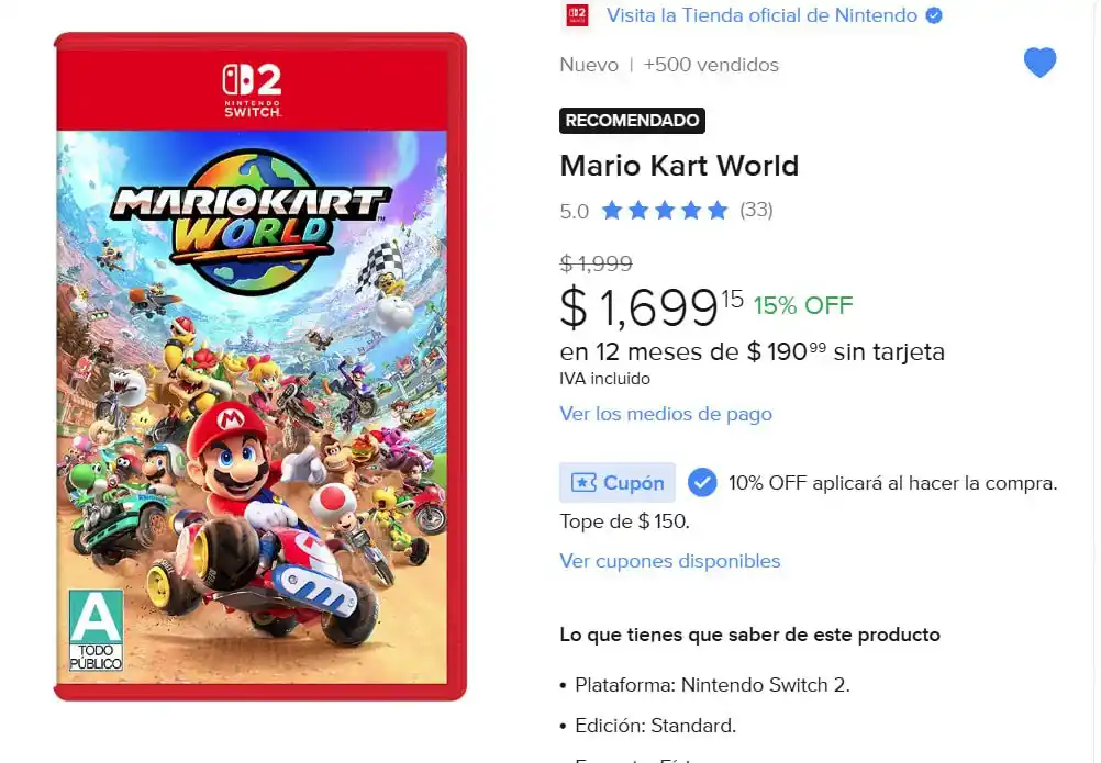 Image from Ofertones México : MercadoLibre: Mario Kart World✅CON CUPÓN✅ 👉Ver Oferta: https://merca...