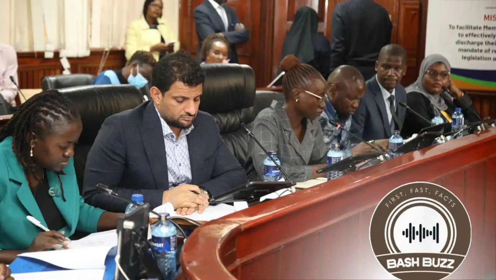 Image from BashBuzz: Mombasa County Speaker Aharub Khatri flanked by the county clerk Chris...