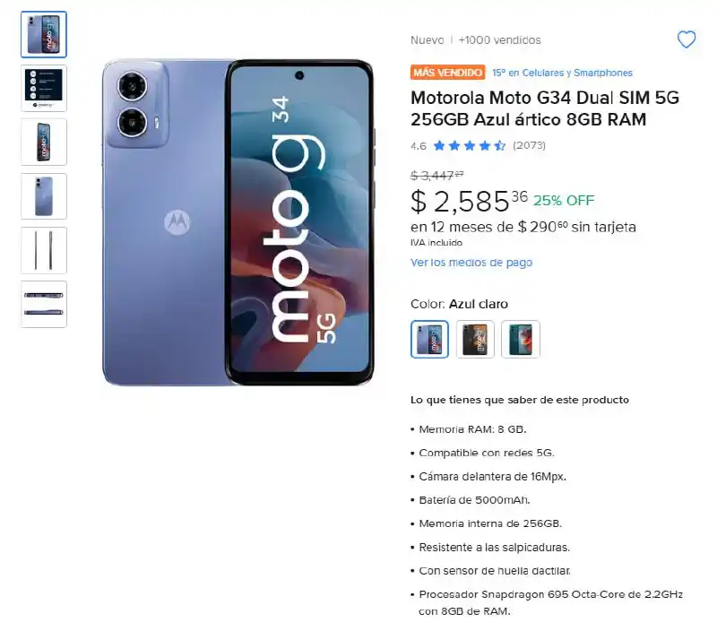 Image from Ofertones México : MOTOROLA MOTO G34 DUAL SIM 5G - ¡OFERTA IMPERDIBLE! 📱✨ MercadoLibre: ...
