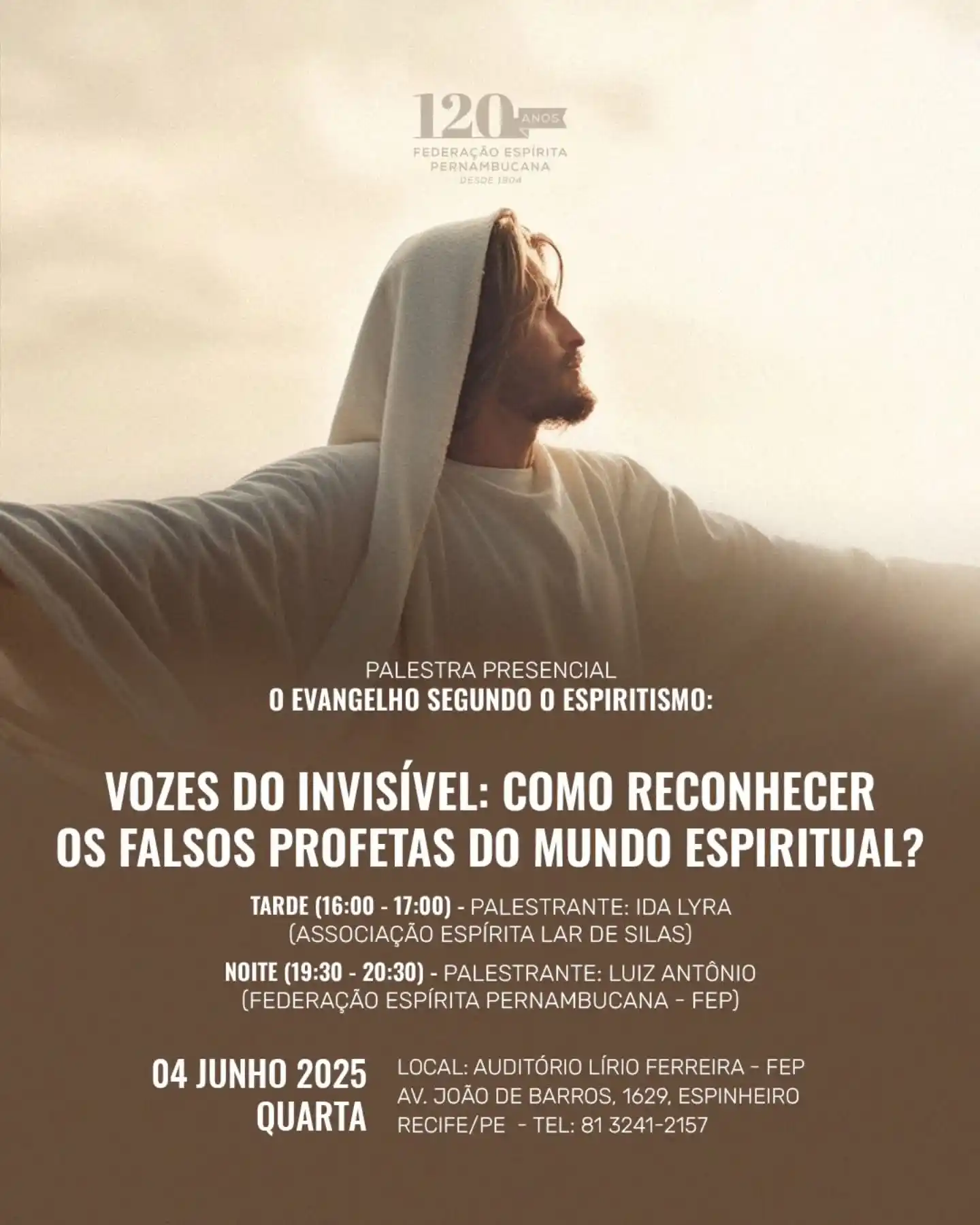 Image from Federação Espírita Pernambucana: Nesta quarta-feira, dia 04 de junho, tem palestras presenciais no Audi...