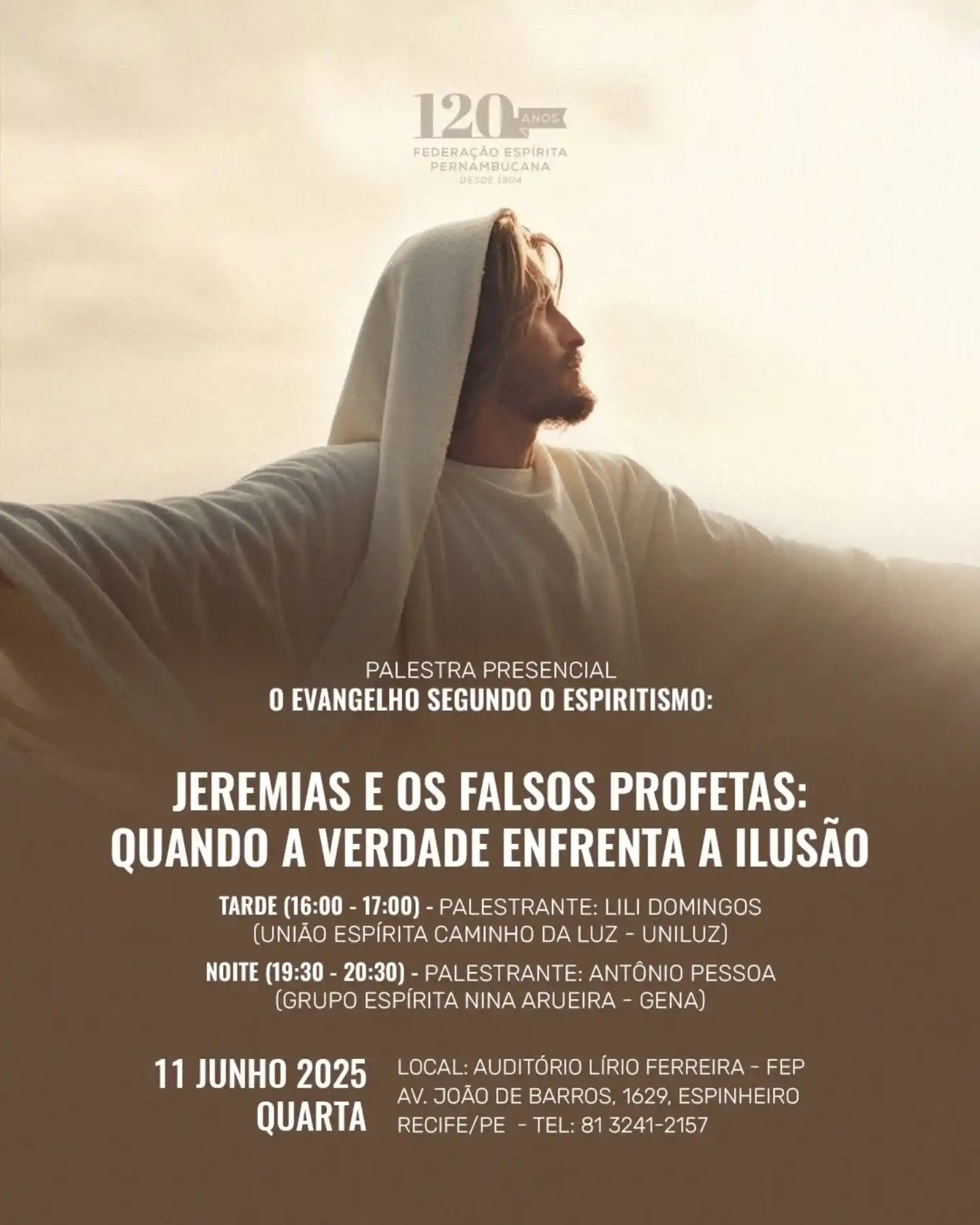 Image from Federação Espírita Pernambucana: Nesta quarta-feira, dia 11 de junho, tem palestras presenciais no Audi...