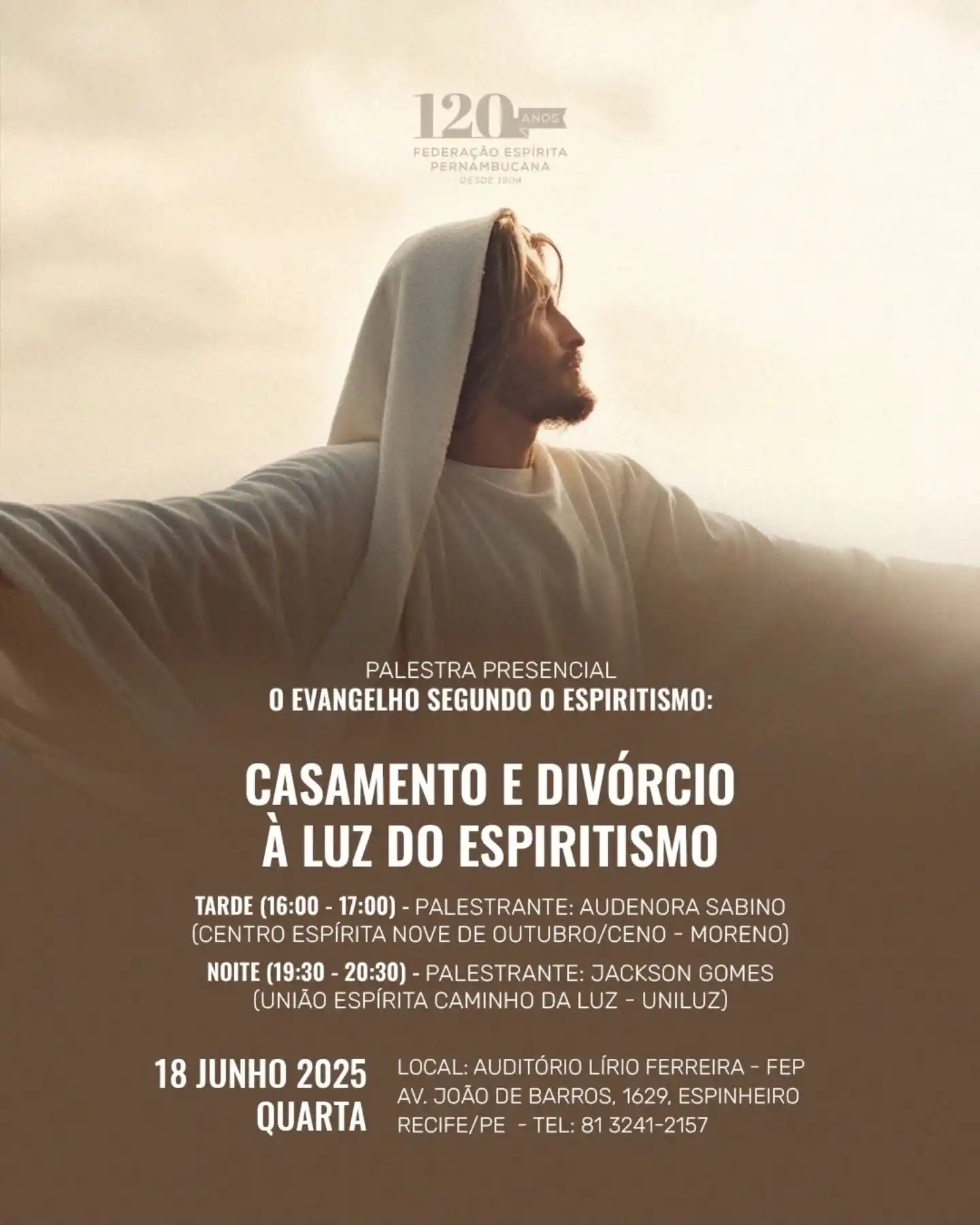Image from Federação Espírita Pernambucana: Nesta quarta-feira, dia 18 de junho, tem palestras presenciais no Audi...