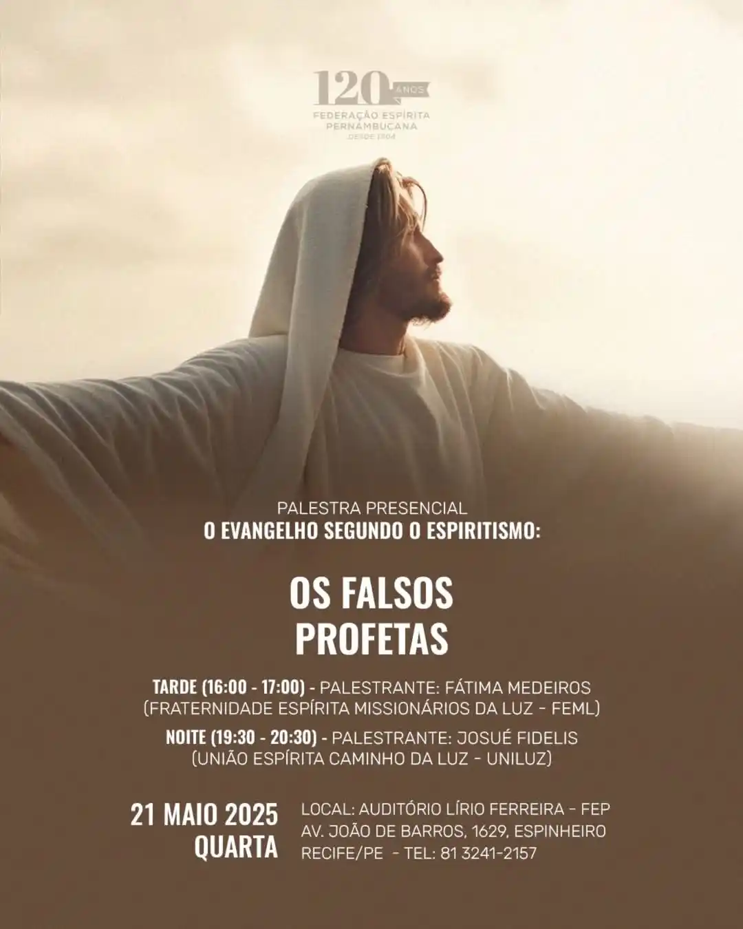 Image from Federação Espírita Pernambucana: Nesta quarta-feira, dia 21 de maio, tem palestras presenciais no Audit...