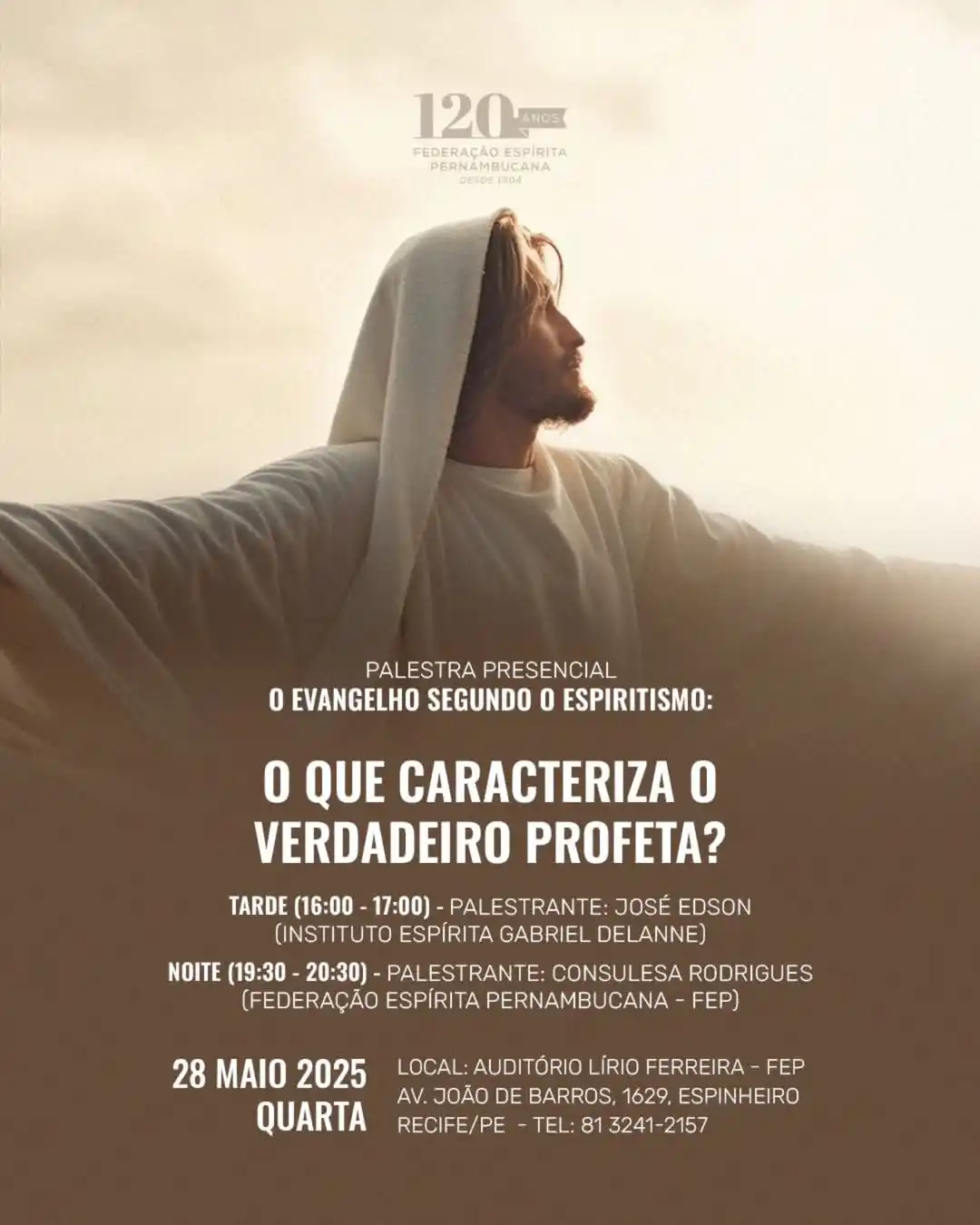 Image from Federação Espírita Pernambucana: Nesta quarta-feira, dia 28 de maio, tem palestras presenciais no Audit...