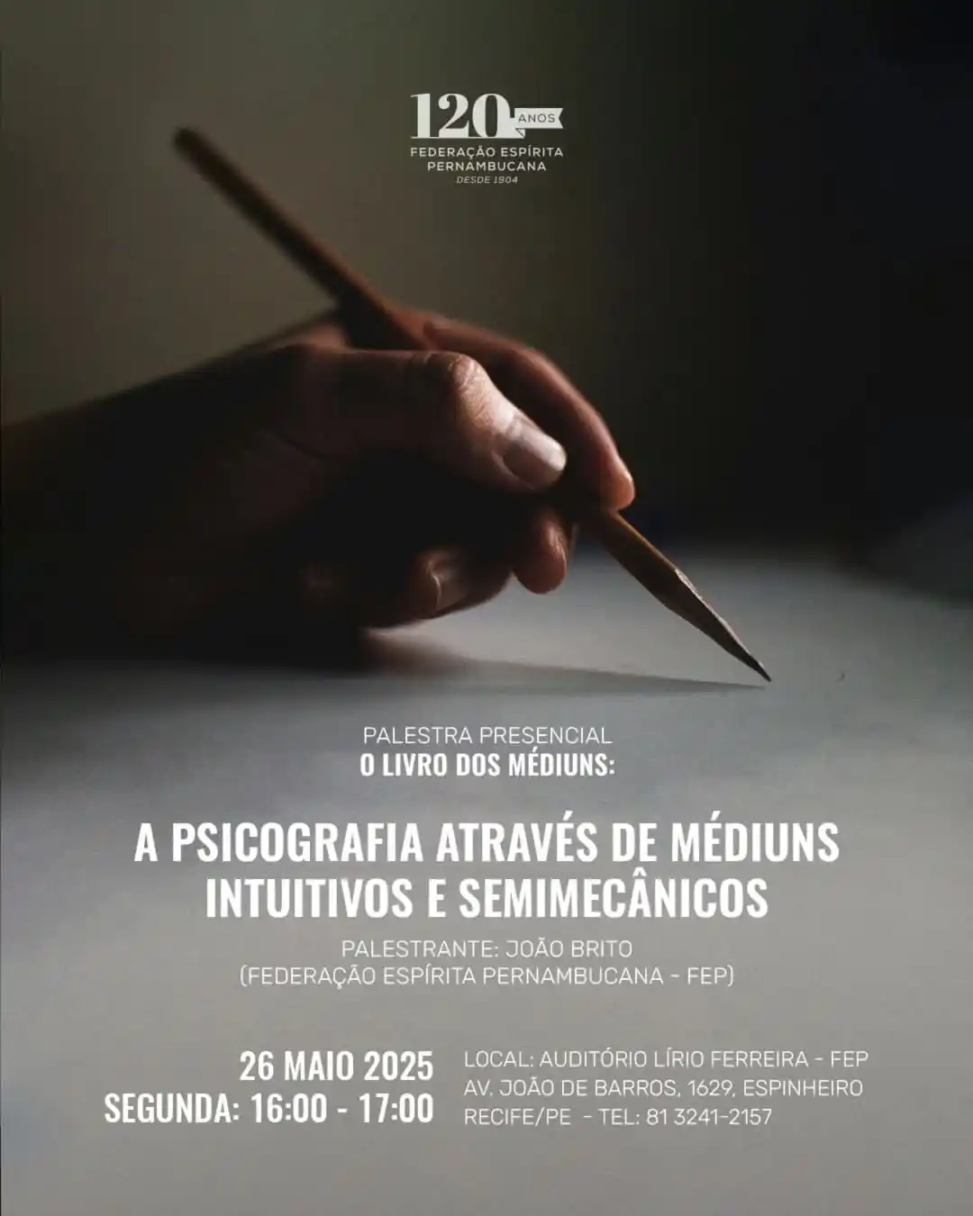 Image from Federação Espírita Pernambucana: 🗓️Nesta segunda-feira, dia 26 de maio, das 16h às 17h, a FEP promove ...