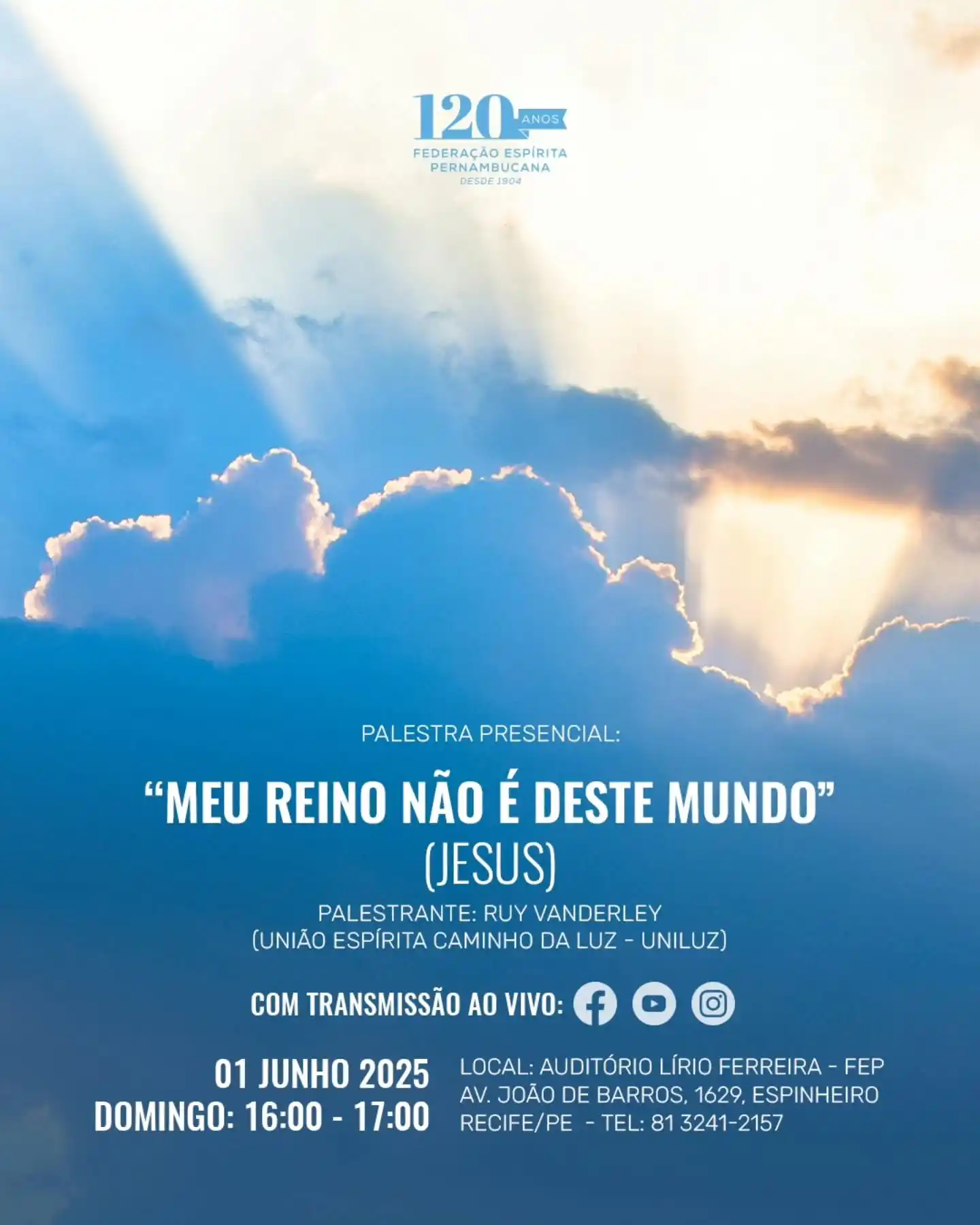 Image from Federação Espírita Pernambucana: Neste domingo, dia 1º de junho, das 16h às 17h, a FEP promove reunião ...