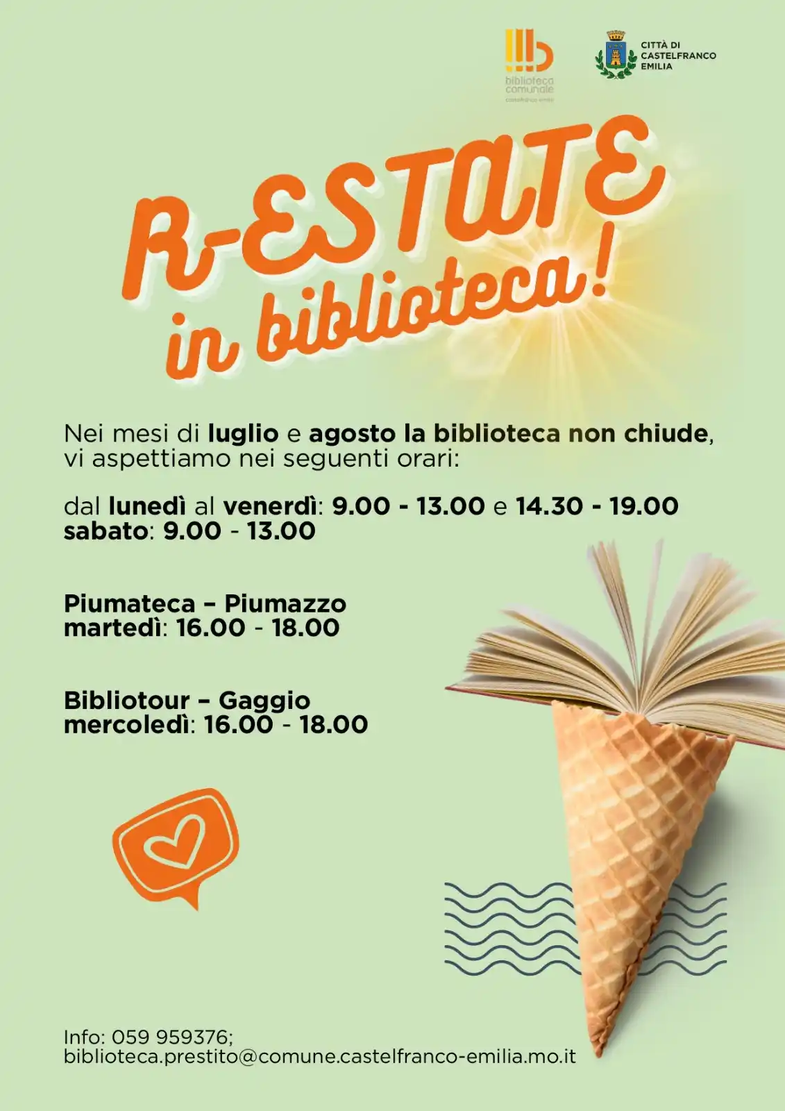 Image from Città di Castelfranco Emilia: 📌 NOVITA' IN BIBLIOTECA 🌞🍧 👉 𝑵𝑼𝑶𝑽𝑰 𝑶𝑹𝑨𝑹𝑰 𝑫𝑰 𝑨𝑷𝑬𝑹𝑻...
