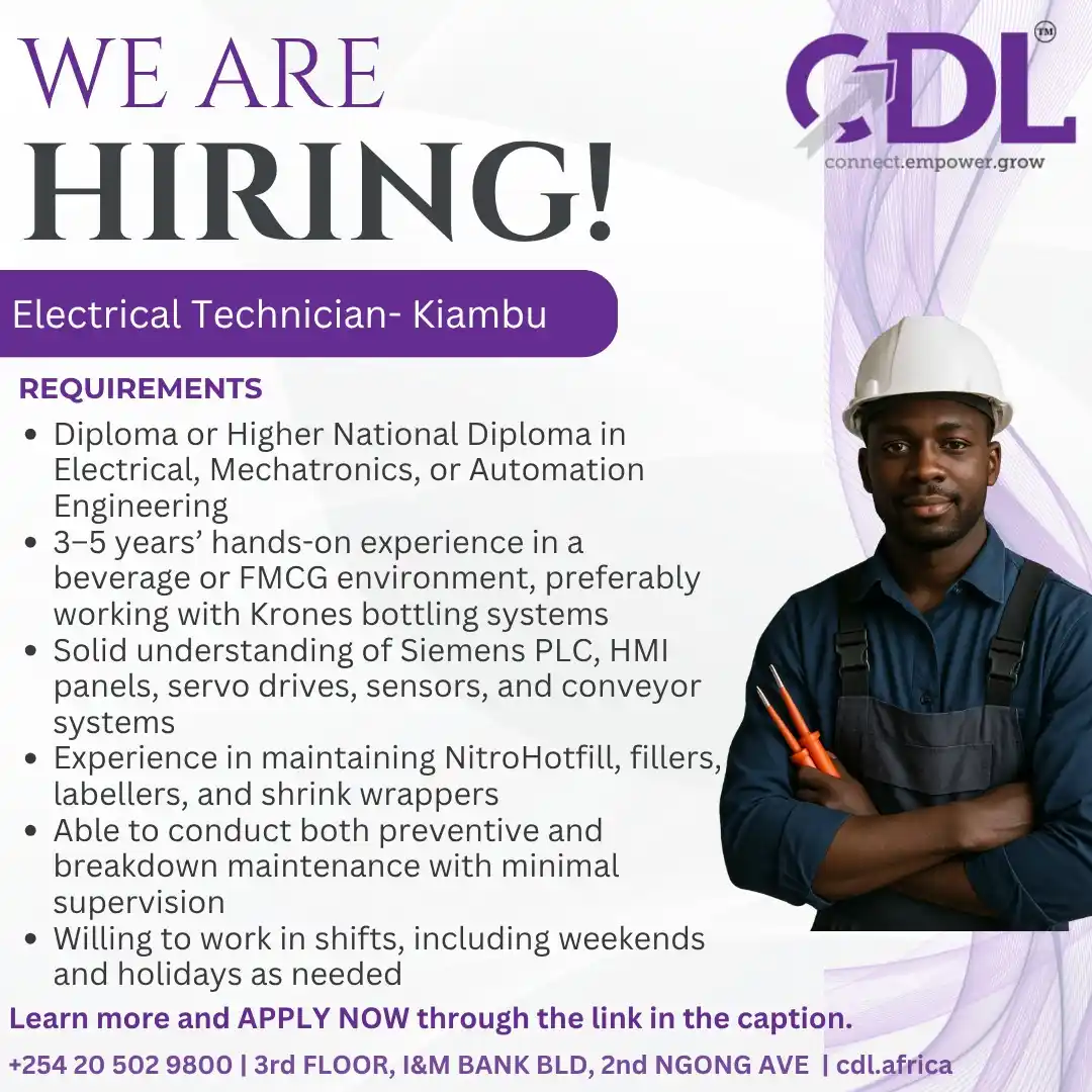 Image from Career Directions Limited: Now Hiring: Electrical Technician – Kiambu County Are you an experienc...