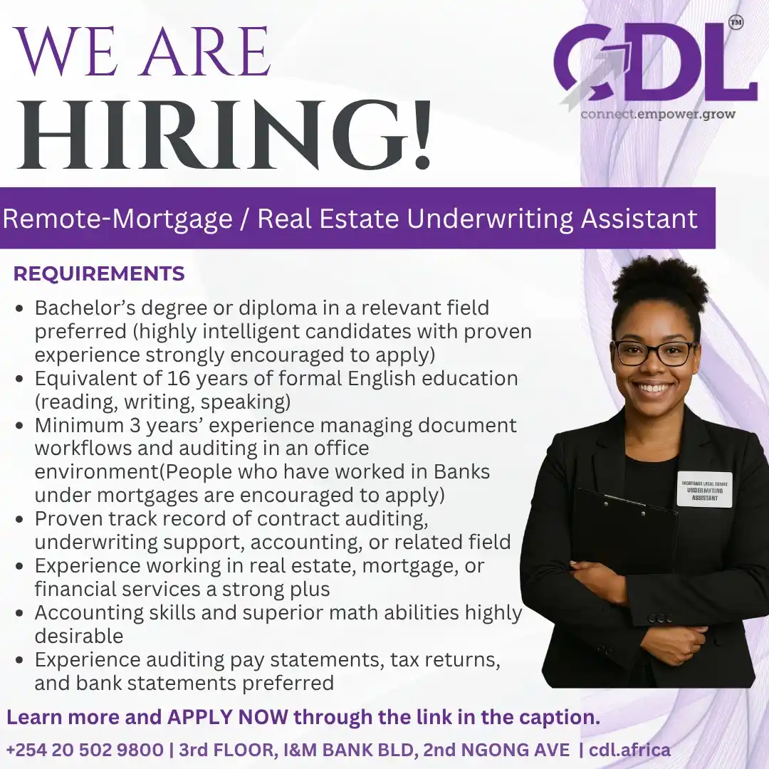 Image from Career Directions Limited: Now Hiring: Mortgage / Real Estate Underwriting Assistant (Remote – Wo...