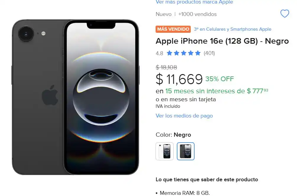 Image from Ofertones México : ¡NUEVO APPLE IPHONE 16E EN OFERTA! 📱🔝 MercadoLibre: Apple iPhone 16e...