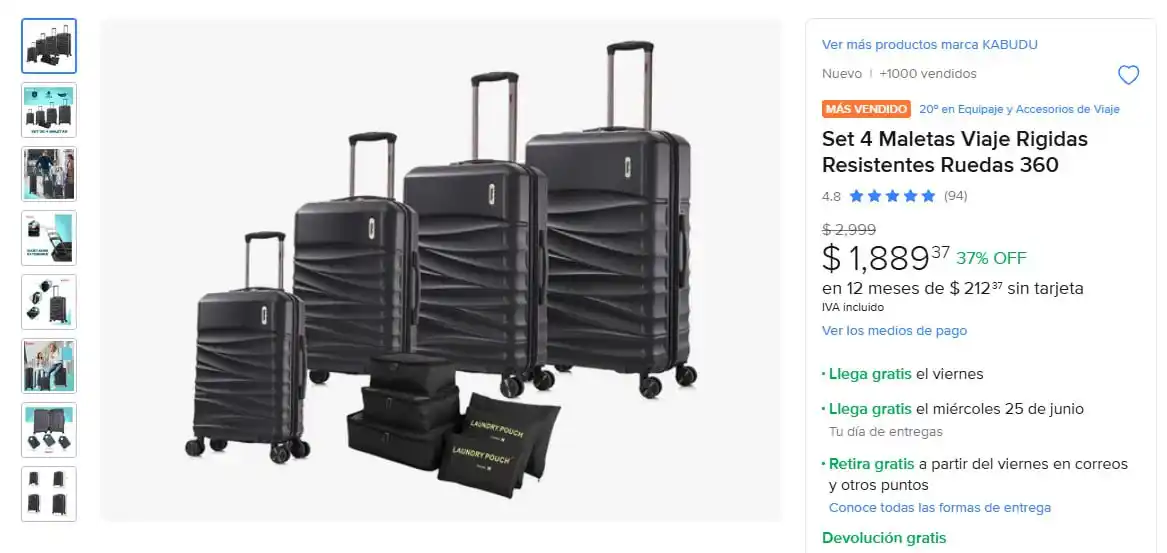Image from Ofertones México : ¡OFERTA IMPERDIBLE: 4 MALETAS DE VIAJE RÍGIDAS Y RESISTENTES! ✈️🧳💼 M...