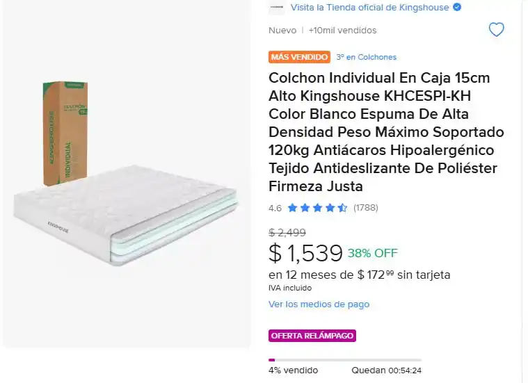 Image from Ofertones México : ¡OFERTA IMPERDIBLE! COLCHÓN INDIVIDUAL KINGSHOUSE DE 15CM 🛏✨ MercadoL...