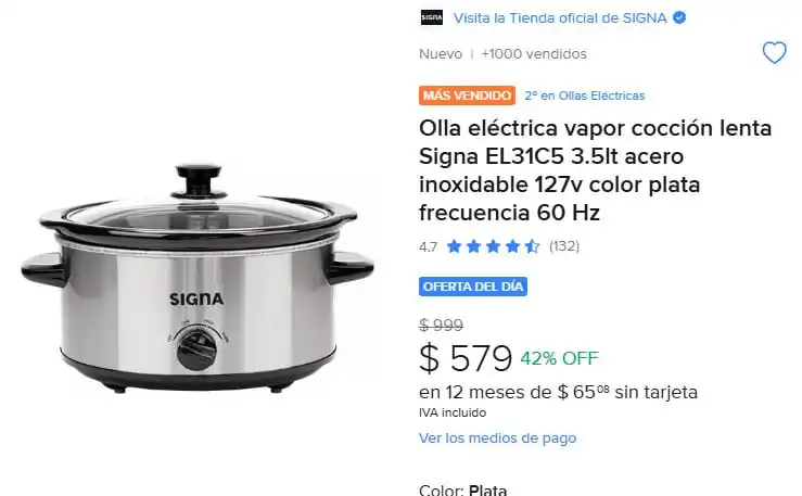 Image from Ofertones México : OFERTA IMPERDIBLE: OLLA ELÉCTRICA DE COCCIÓN LENTA EN ACERO INOXIDABLE...