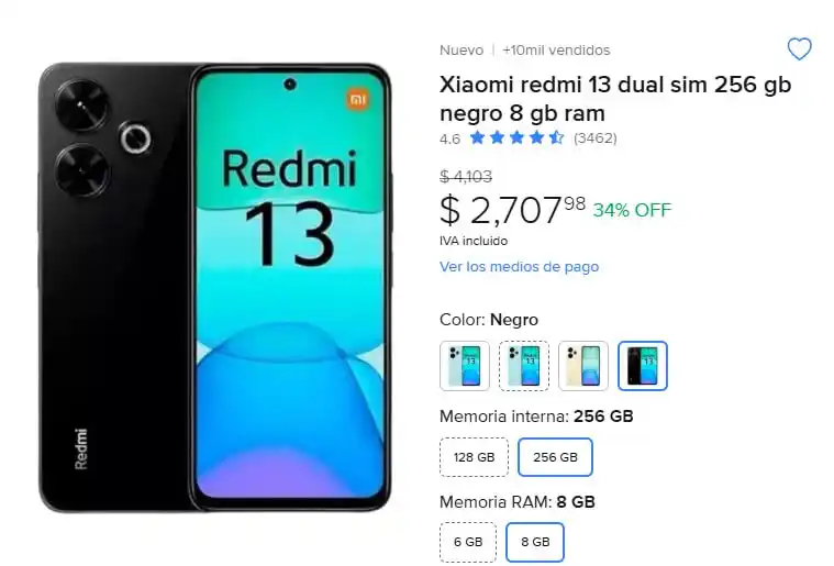 Image from Ofertones México : ¡OFERTA IMPERDIBLE! XIAOMI REDMI 13 DUAL SIM - 256 GB NEGRO, 8 GB RAM ...