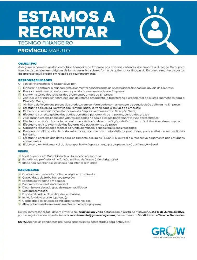 Image from News Online Moz Condutores Lda: | Oportunidade para si ou para alguém que conheça A GROW está a recru...