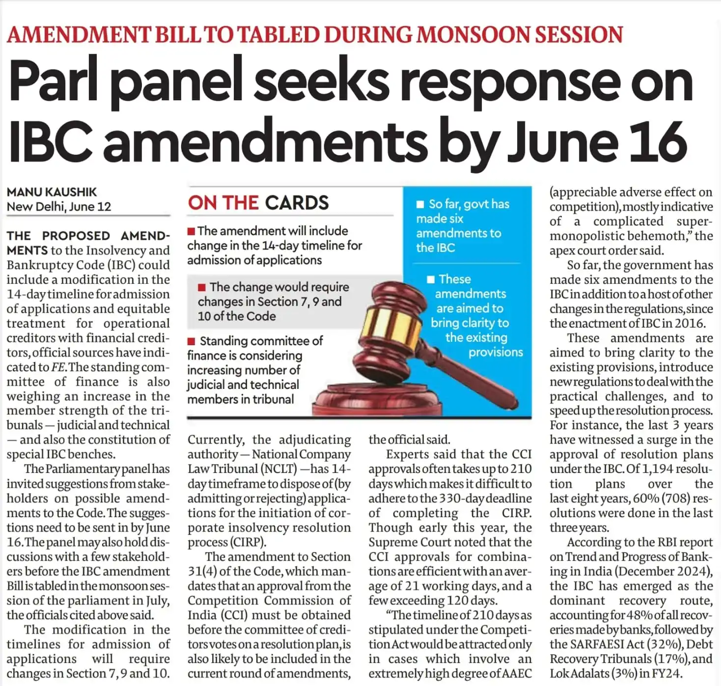 Image from Prateek Garg & Company: Parl Panel Seeks Feedback on IBC Amendments by June 16; Bill Likely in...
