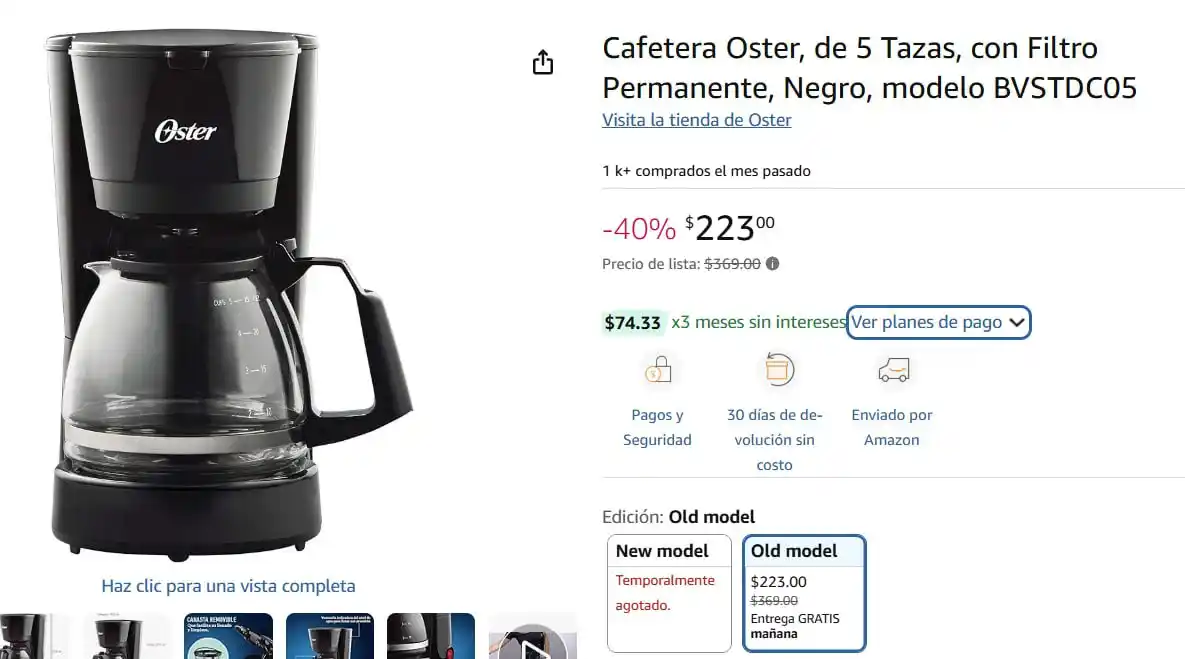 Image from Ofertones México : PRECIO MAS BAJO CAFETERA OSTER 5 TAZAS ☕️🖤 Amazon: Cafetera Oster, de...