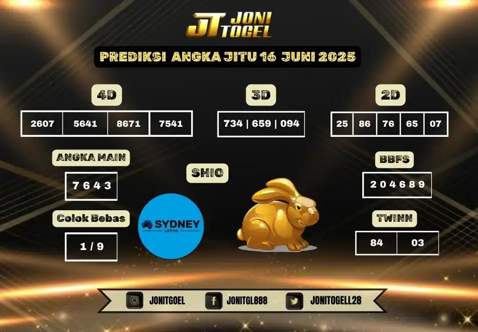 Image from JoniTogel Official: Prediksi Keberuntungan SYDNEY Hari Ini! 🎯 📅 Tanggal: 16 JUNI 2025 ⚠...