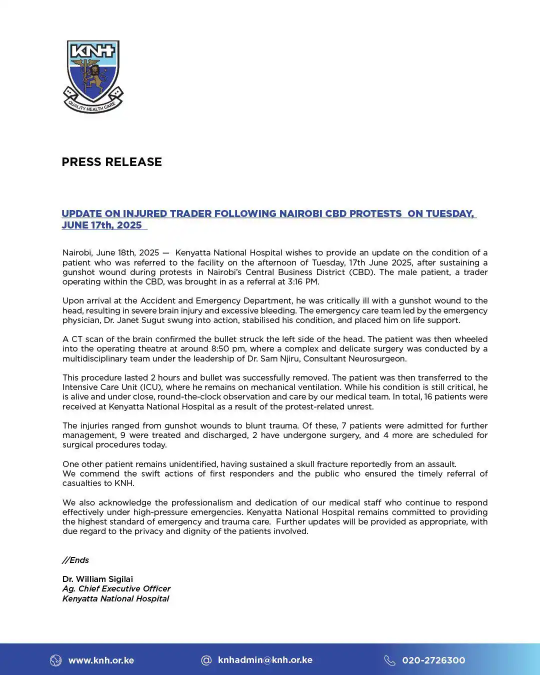 Image from BashBuzz: Press Statement from Kenyatta National Hospital: Update On Injured Tra...