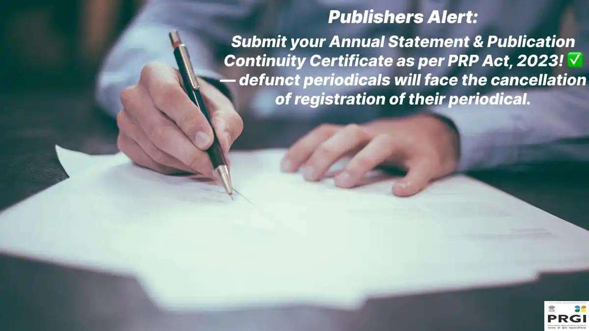 Image from PRGI - Press Registrar General of India: 📢 *Public Notice to Publishers* As per *Section 12* of the *Press ...
