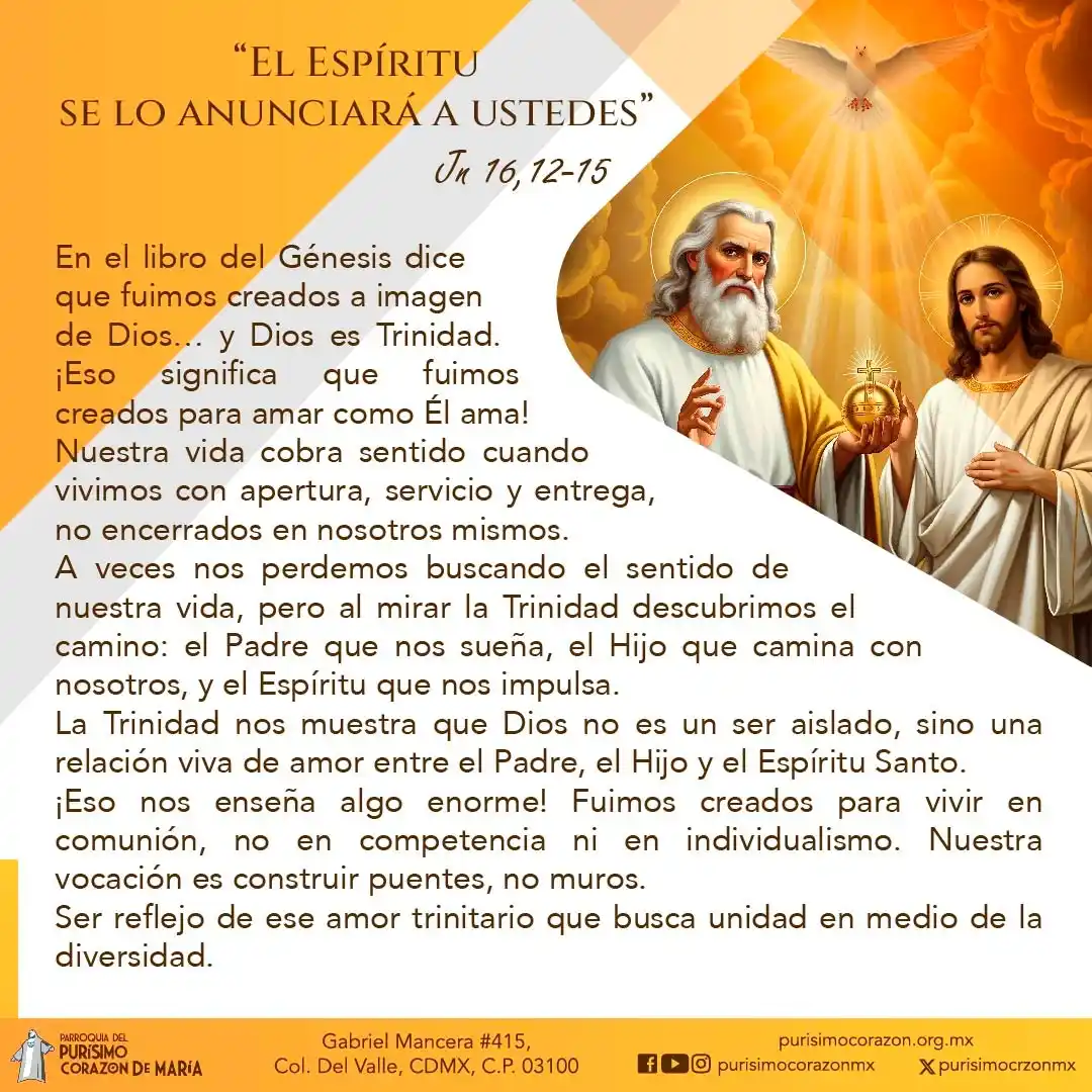 Image from Parroquia PCM: *¿Sabías que fuimos creados a imagen de Dios… y Él es Trinidad?* Eso s...