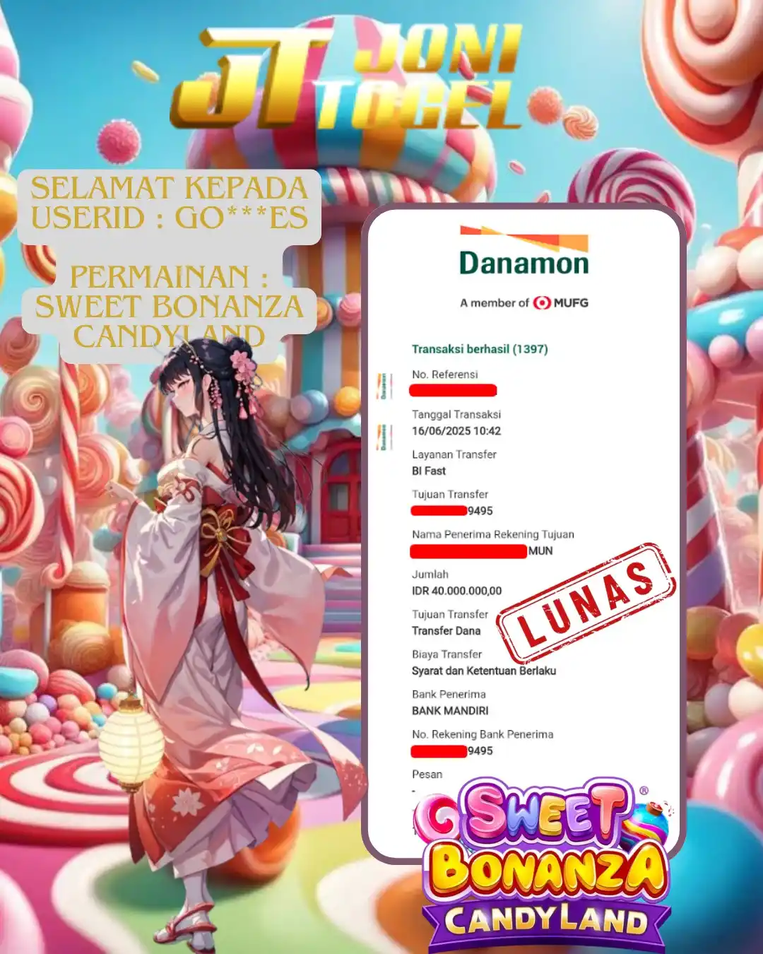 Image from JoniTogel Official: 💥 SELAMAT & SUKSES! 💥 User ID: go***es Berhasil menangkan: Rp 40.000...