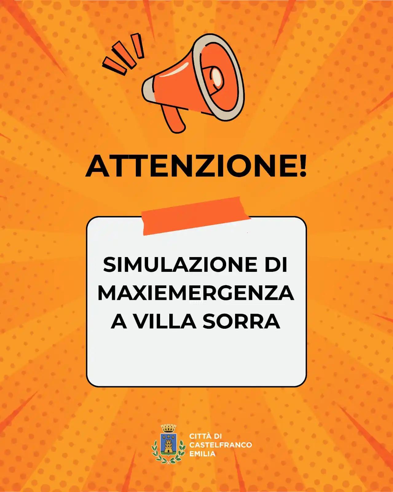 Image from Città di Castelfranco Emilia: 🚨 SIMULAZIONE DI MAXIEMERGENZA A VILLA SORRA 🚨 📅 Sabato 7 giugno 📍...