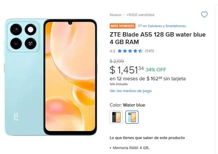 Image from Ofertones México : ¡SUPER OFERTA EN EL ZTE BLADE A55! 💙📱 MercadoLibre: Zte Blade A55 12...