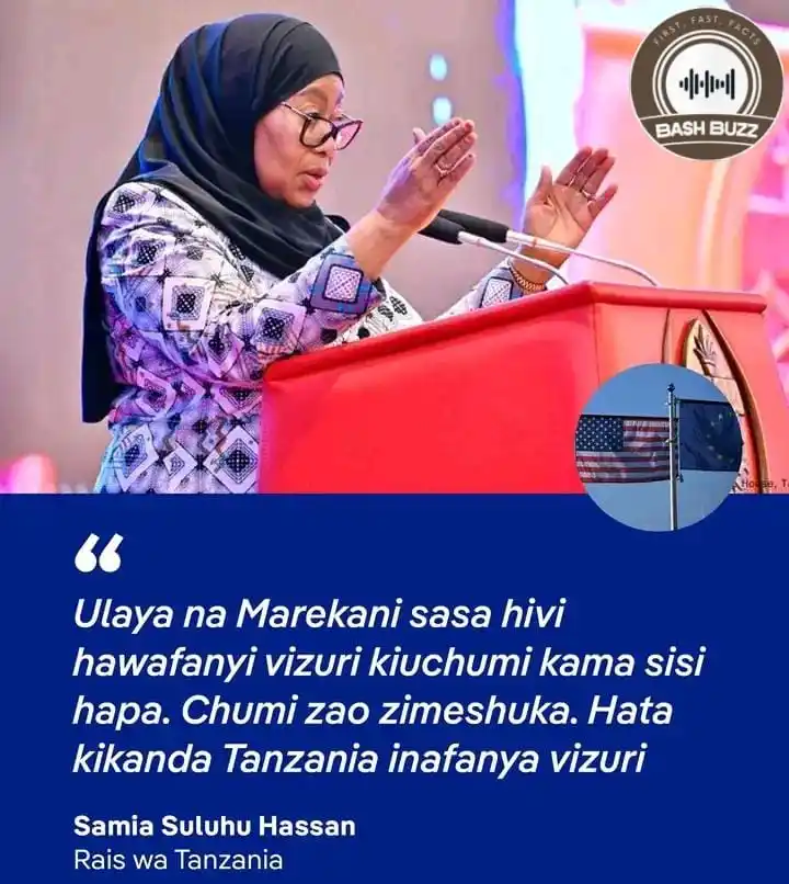 Image from BashBuzz: Tanzanian President, Samia Suluhu has said that Tanzania is doing bett...