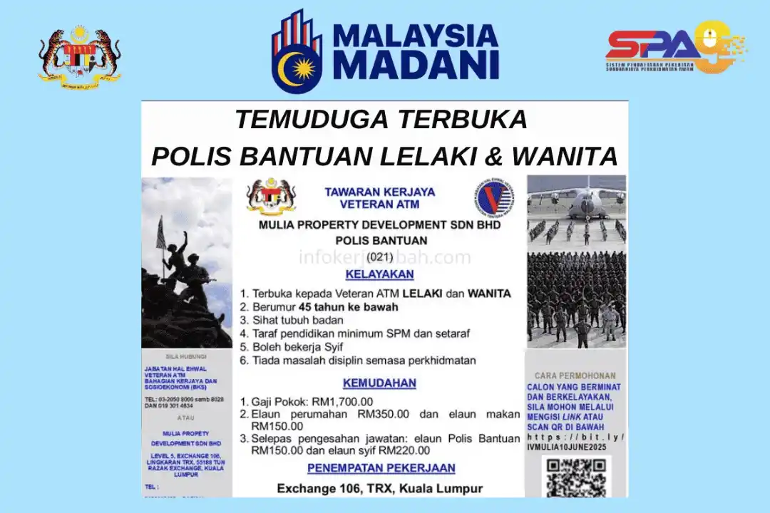 Image from Jawatan Kosong Kerajaan & Lain² Info Bermanfaat: Temuduga Terbuka Polis Bantuan Lelaki & Wanita - Semak Syarat Kelayaka...