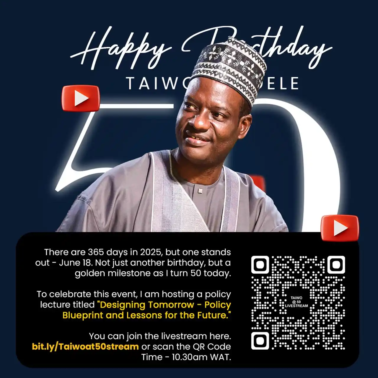 Image from Taiwo Oyedele: To celebrate my 50th birthday, I am hosting a policy lecture titled "D...