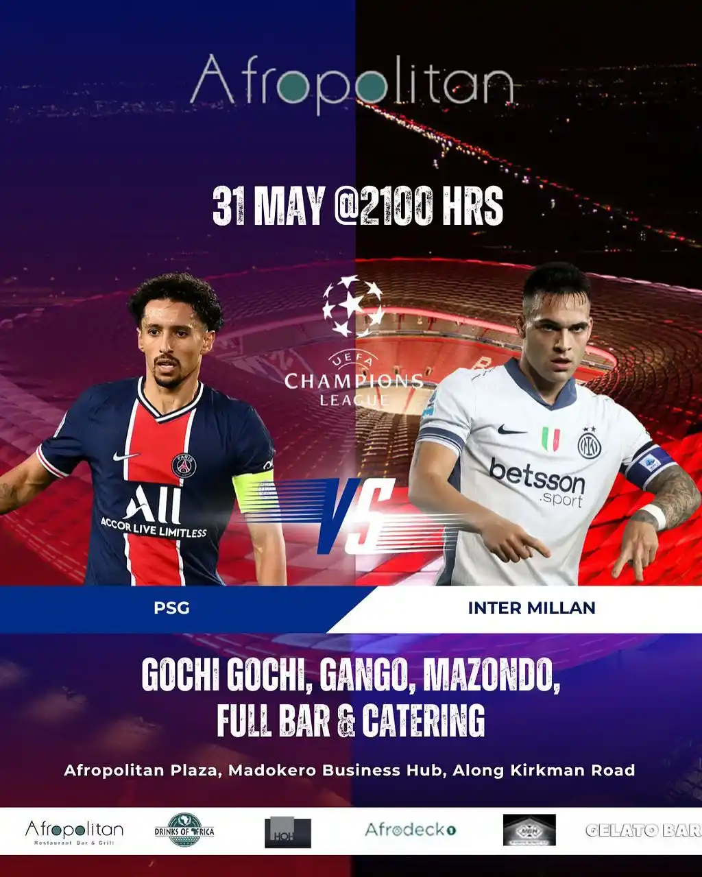 Image from Afropolitan Restaurant Bar & Grill: ⚽ TONIGHT @ 21:00 PSG vs Inter Milan LIVE at Afropolitan! 🔥 🎯 Big s...