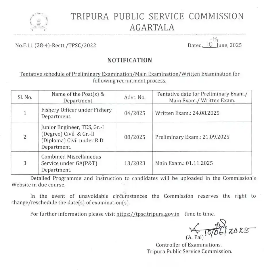 Image from Kok Online: 🔥 TPSC Exam Notification Various Posts 🔔 ✅ Fishery Officer, Junior E...