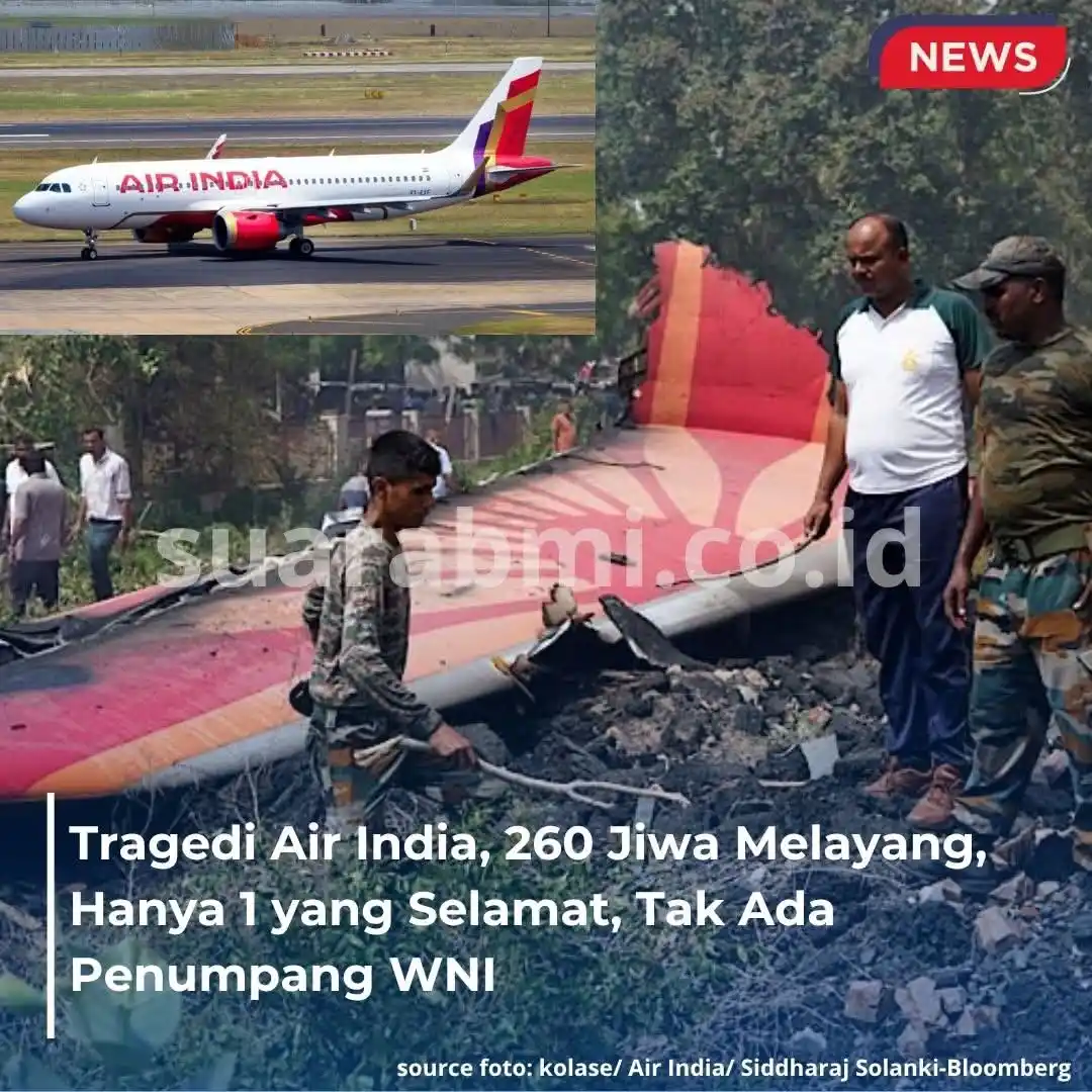 Image from SuaraBMI: Tragedi mengerikan di Ahmedabad, India. Kecelakaan pesawat Air India A...