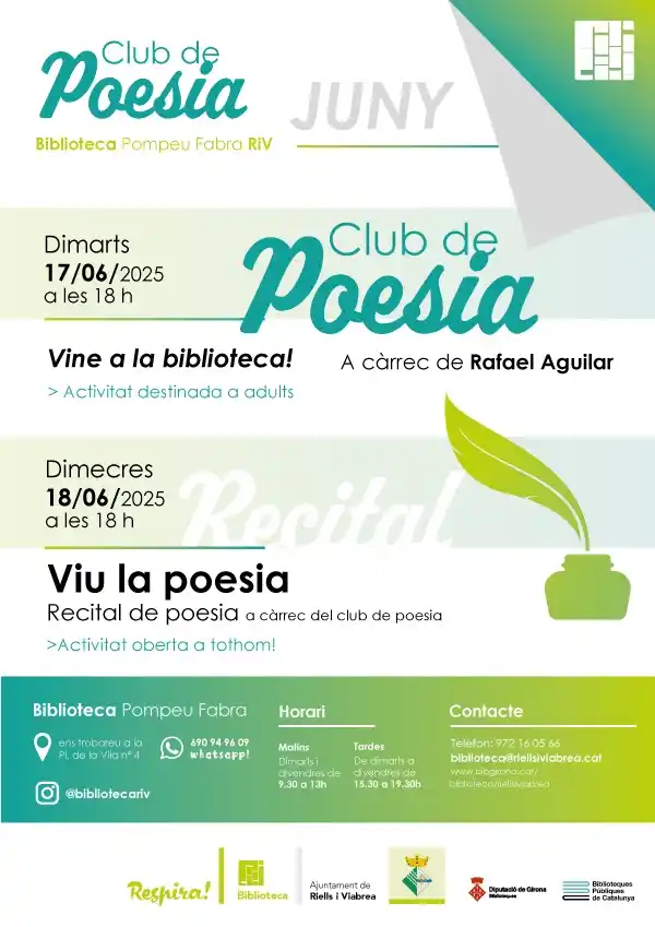 Image from Riells i Viabrea: 🗣️ *Us esperem avui al recital de poesia!*  ✅A càrrec del Club de Poe...