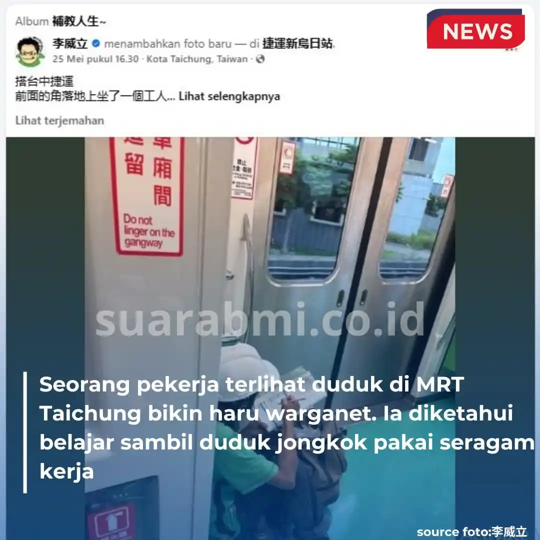 Image from SuaraBMI: Viral Seorang Pekerja Terlihat sedang Belajar di MRT Taichung, Baca Bu...
